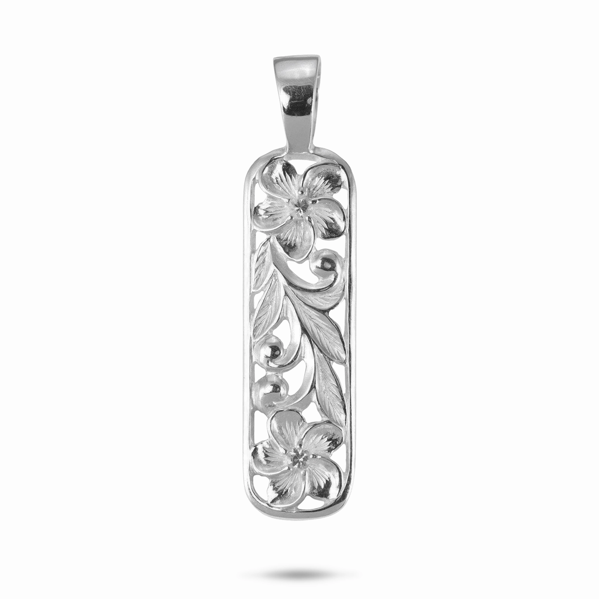 Creative Detail Cool Style Hawaiian Heirloom Plumeria Pendant in Sterling Silver with White Sapphire - 41mm