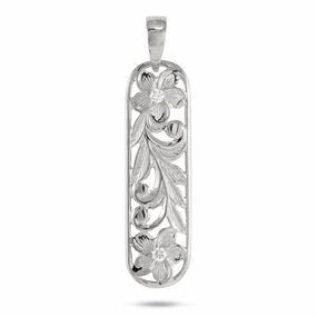 Hawaiian Heirloom Plumeria Pendant in White Gold with Diamonds - 38mm Corporate Adornment