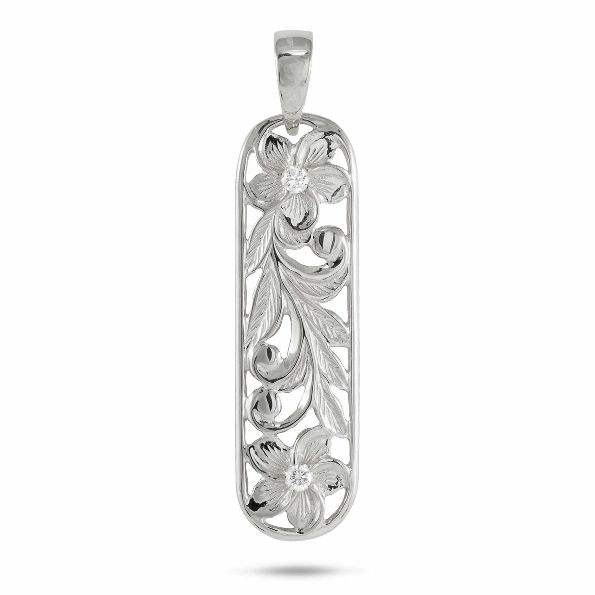 Hawaiian Heirloom Plumeria Pendant in White Gold with Diamonds - 38mm Corporate Adornment