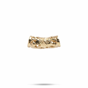 Trendy Adornment Engagement Surprise Hawaiian Heirloom Plumeria Scroll Barrel Pendant in Gold - 20mm