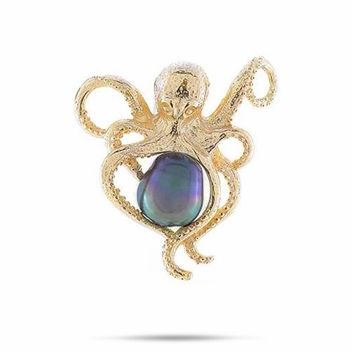 He?e (Octopus) Tahitian Black Pearl Pendant in Gold - 10-11mm Delicate Touch