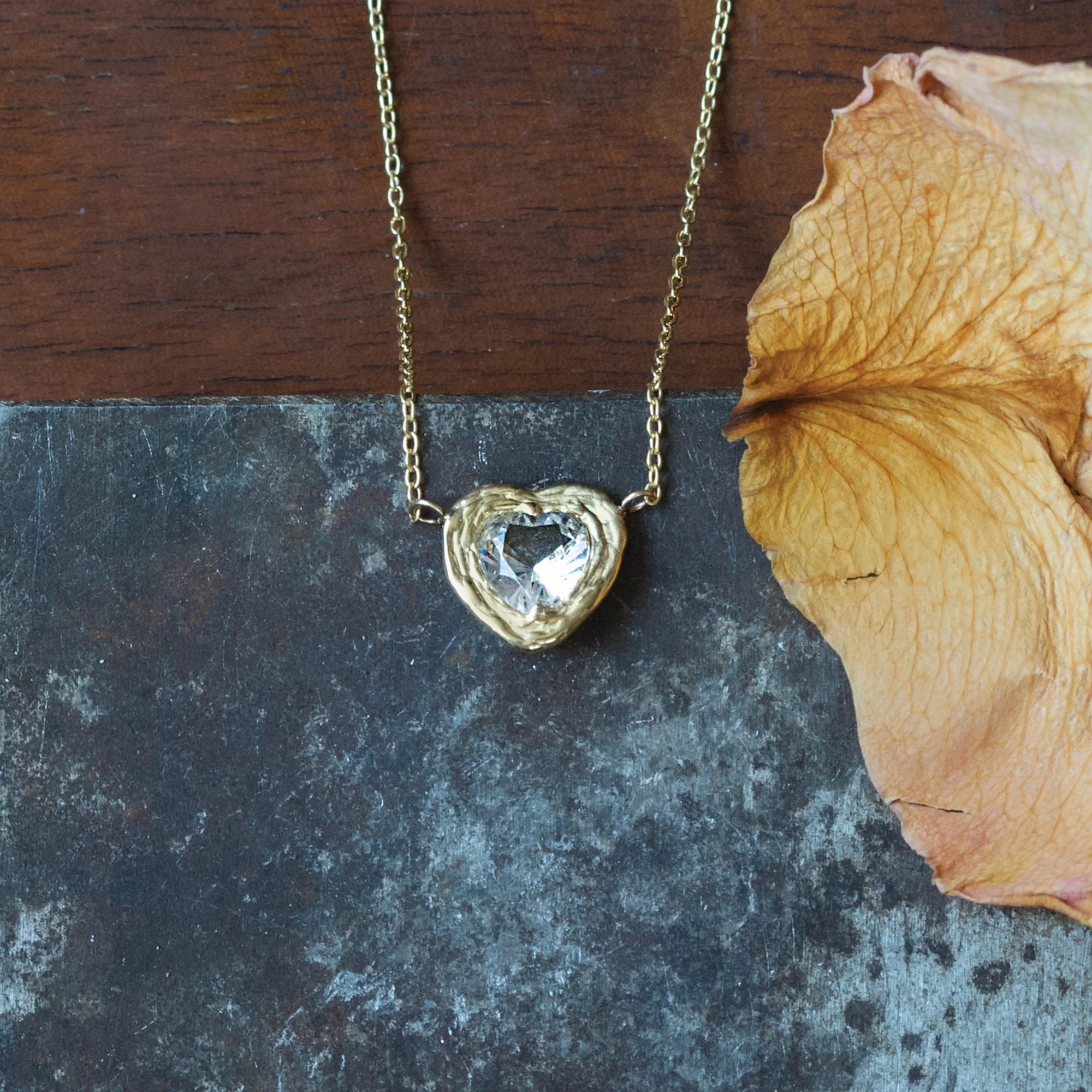 Heart of Gold Pendant - 14K Yellow Gold   White Sapphire Elegant Detail Vibrant Pieces