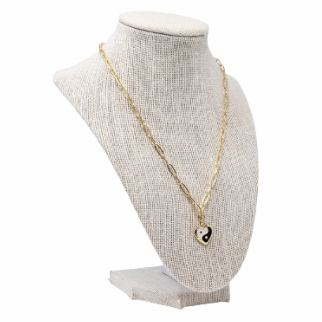 Heart Ying Yang Necklace Elegant Gem Sleek Glow
