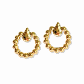 Oversized Trinket Minimalist Detail Helen Beaded Gold Drop Earrings | Light Glam Statement