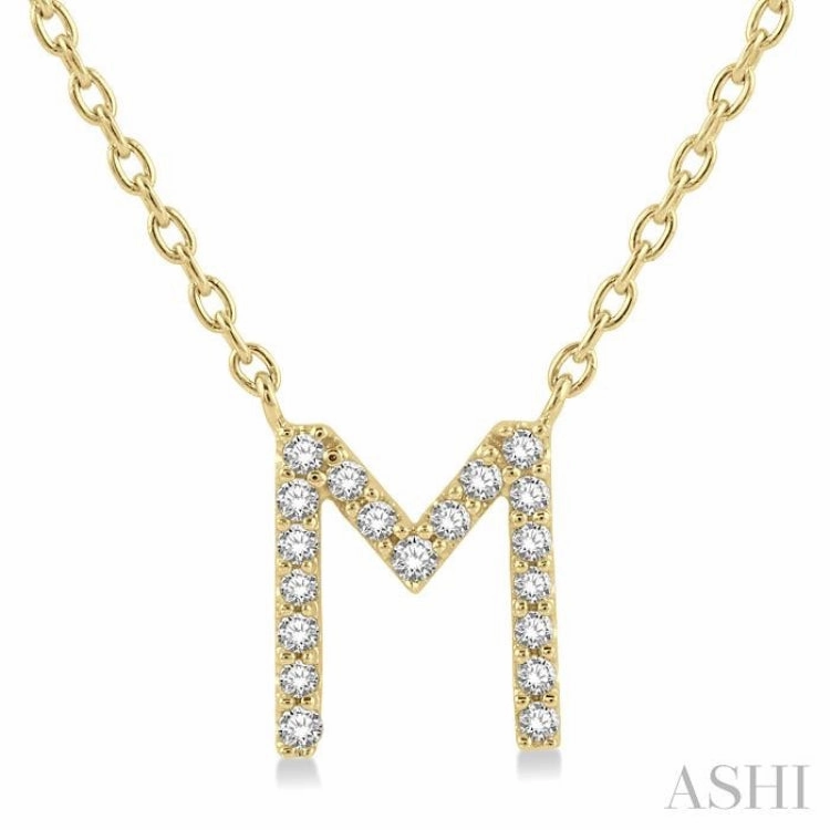 Professional Piece Urban Flair 1/20 Ctw Initial 'M' Round Cut Diamond Pendant With Chain in 14K Yellow Gold