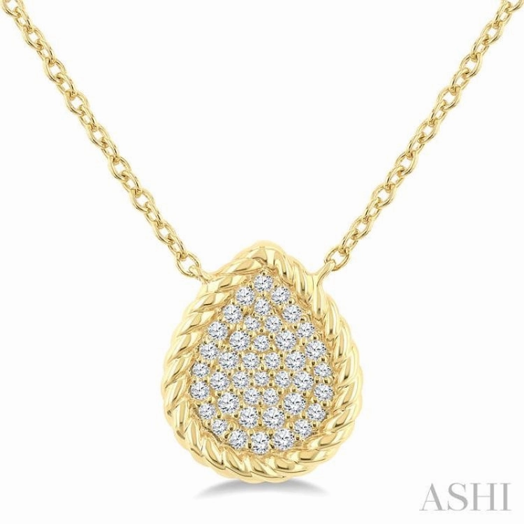 Trendy Jewelry 1/5 Ctw Pave Set Pear Shape Round Cut Diamond Fashion Pendant With Chain in 10K Yellow Gold