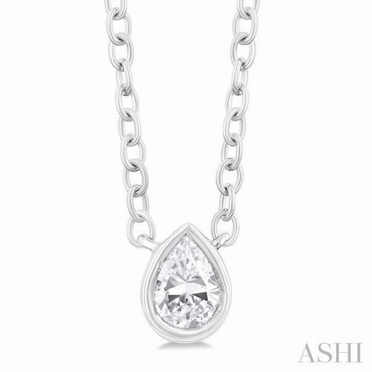 1/6 Ctw Petite Bezel Set Pear Cut Diamond Fashion Pendant With Chain in 10K White Gold Vintage feel