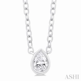 1/6 Ctw Petite Bezel Set Pear Cut Diamond Fashion Pendant With Chain in 10K White Gold Vintage feel