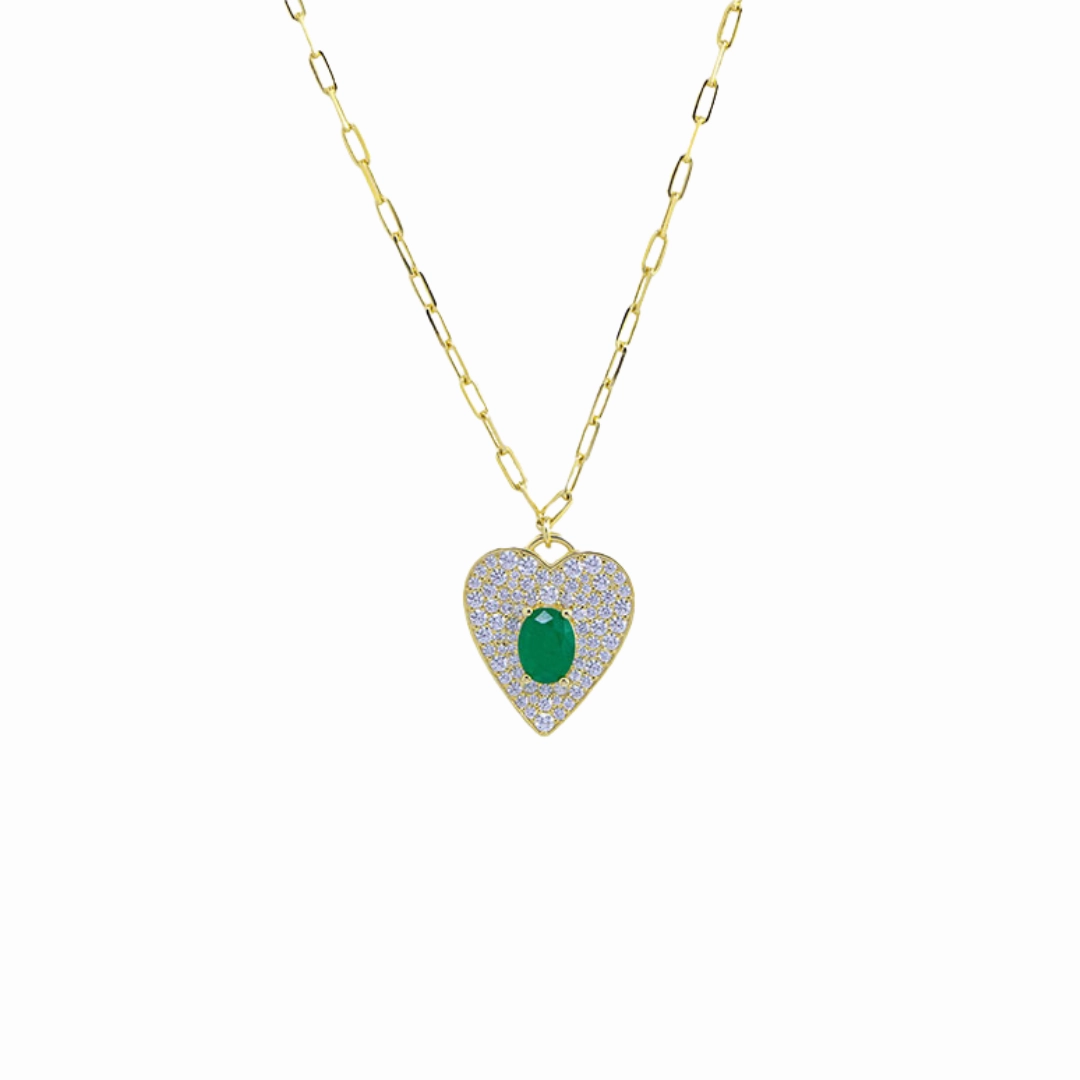 Formal Gift Emerald Heart Figaro Necklace