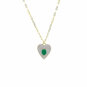 Formal Gift Emerald Heart Figaro Necklace