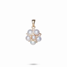 Tiny Bubbles Freshwater White Pearl Pendant in Gold with Diamonds Party Style