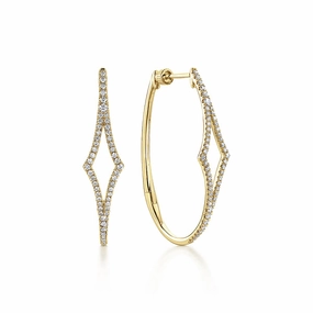 Simple Creation 14K Yellow Gold 35mm Geometric Diamond Hoop Earrings