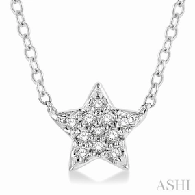 1/10 Ctw Star Round Cut Diamond Petite Fashion Pendant With Chain in 14K White Gold Autumn Gift
