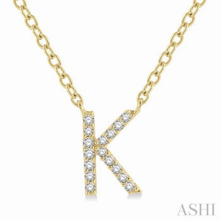 1/20 Ctw Initial 'K' Round Cut Diamond Pendant With Chain in 10K Yellow Gold Boho Present Travel Essential
