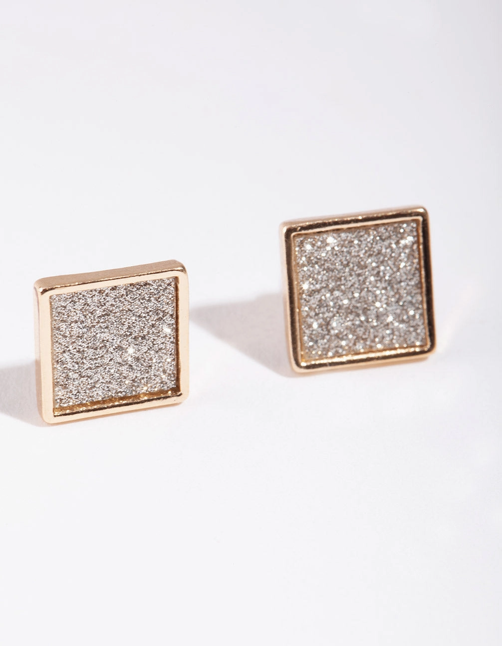 Distinctive Layer Sleek Outline Gold Glitter Paper Inlay Square Earrings