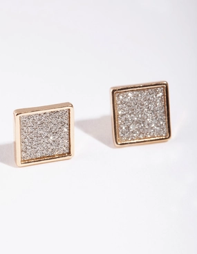 Distinctive Layer Sleek Outline Gold Glitter Paper Inlay Square Earrings