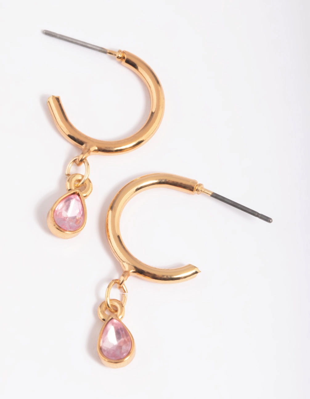 Dainty Form Gold Pink Stone Huggie Hoop Earrings