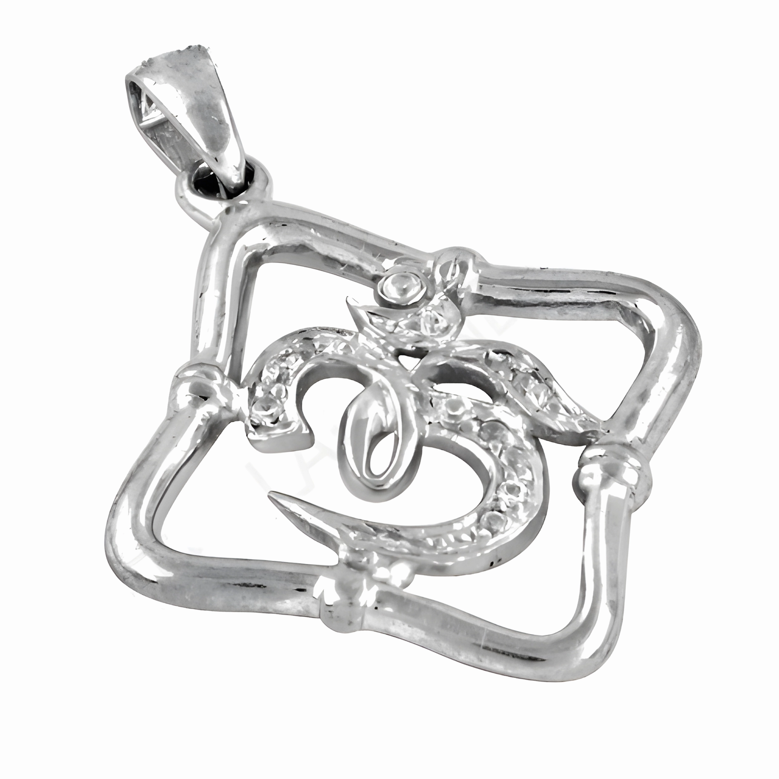 Hindu Religious Om Style Cubic Zirconia Gemstone Silver Pendant - Buy Online Radiant Look Gentle Finish