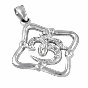 Hindu Religious Om Style Cubic Zirconia Gemstone Silver Pendant - Buy Online Radiant Look Gentle Finish