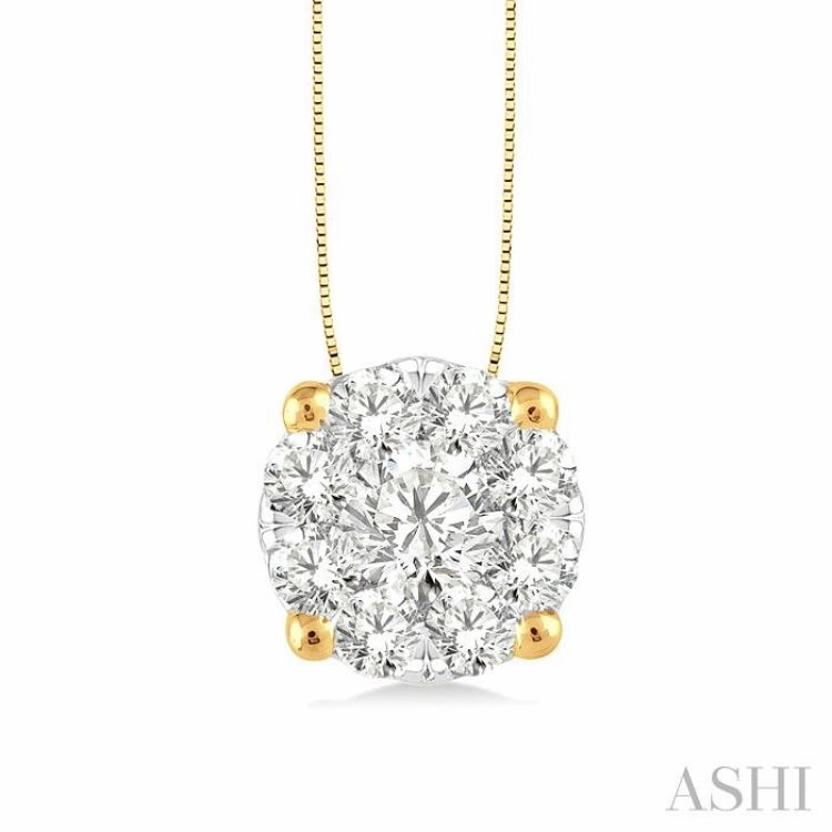 Public Jewelry 3/4 Ctw Lovebright Round Cut Diamond Pendant in 14K Yellow and White Gold with Chain