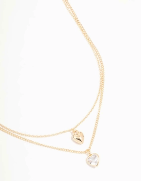 Special Day Gold Puffy Heart & Diamante Layered Necklace