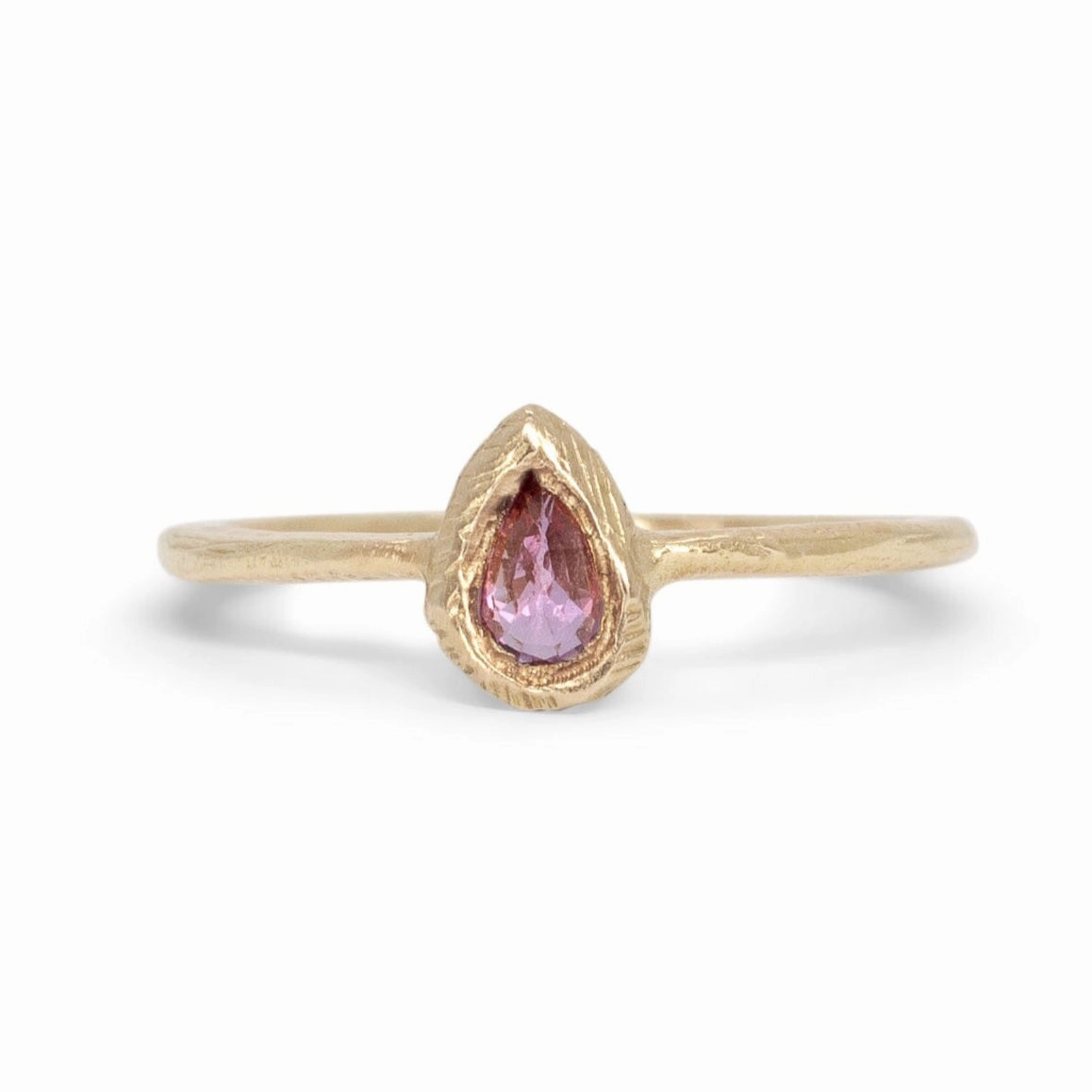 Cozy Accent Bold Craftsmanship Teardrop Ring in Pink Sapphire - 18k Gold, size 6