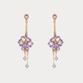 Iris Flower Crystal Drop Earrings Sleek Glamour Distinctive Shine