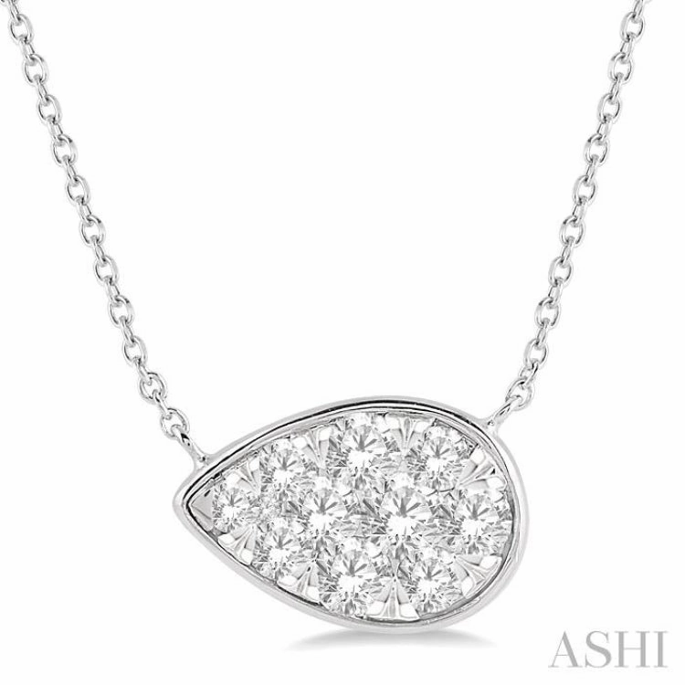 1/2 Ctw Pear Shape Lovebright Diamond Pendant With Chain in 14K White Gold Retro Vibe Beautiful Ornament
