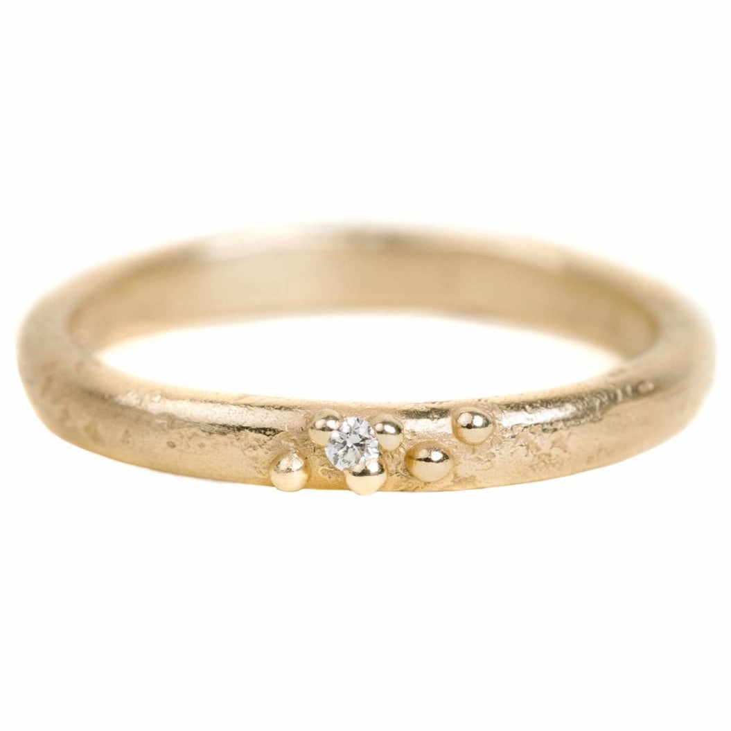 Textured Half Round Wedding Band In Yellow Gold With A Diamond Playful Shine