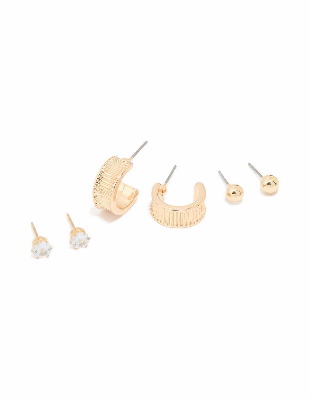 Everyday Shine Premium Style Gold Diamante Ribbon Hoop & Stud Earrings 3-Pack
