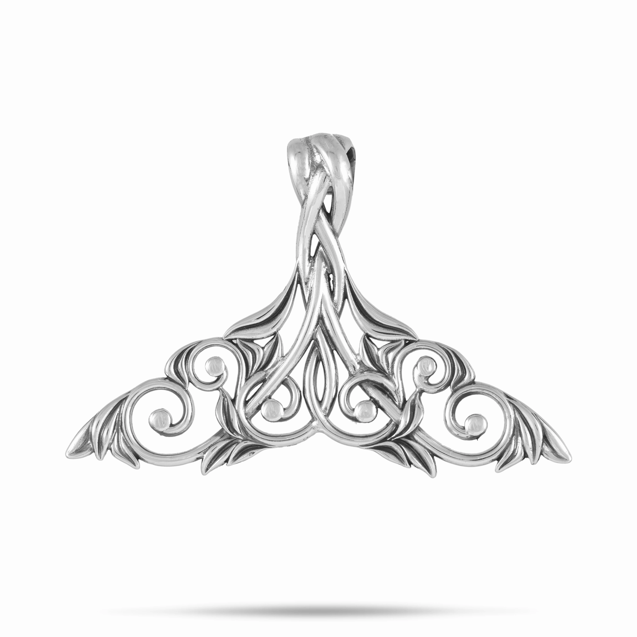 Graceful Ornament Party Night Living Heirloom Whale Tail Pendant in Sterling Silver - 42mm