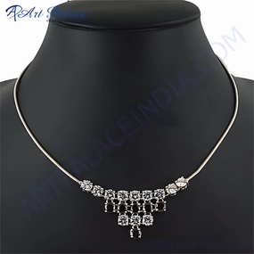 Travel Present Modern Present Stylish Smokey Cubic Zirconia Gemstone Silver Necklace - Trendy Jewelry