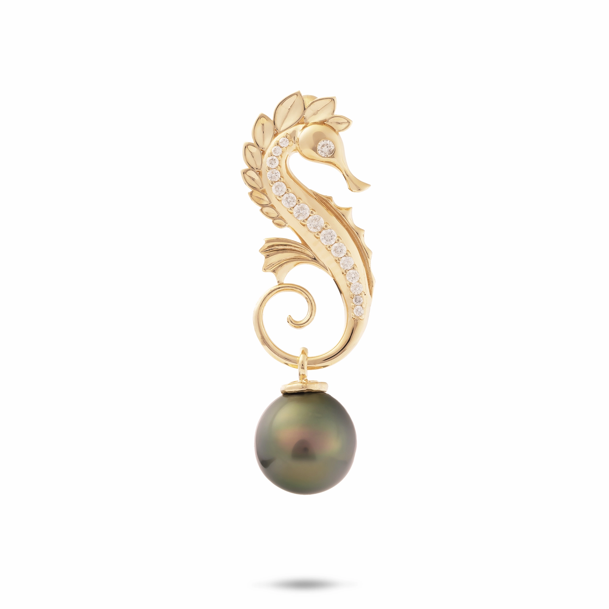 Ocean Dance Seahorse Tahitian Black Pearl Pendant in Gold with Diamonds - 9-10mm Student Life