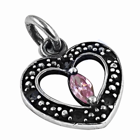 Stunning Silver Heart Pendant with Pink Cubic Zirconia - Lovely Designer Jewelry Graceful Feature
