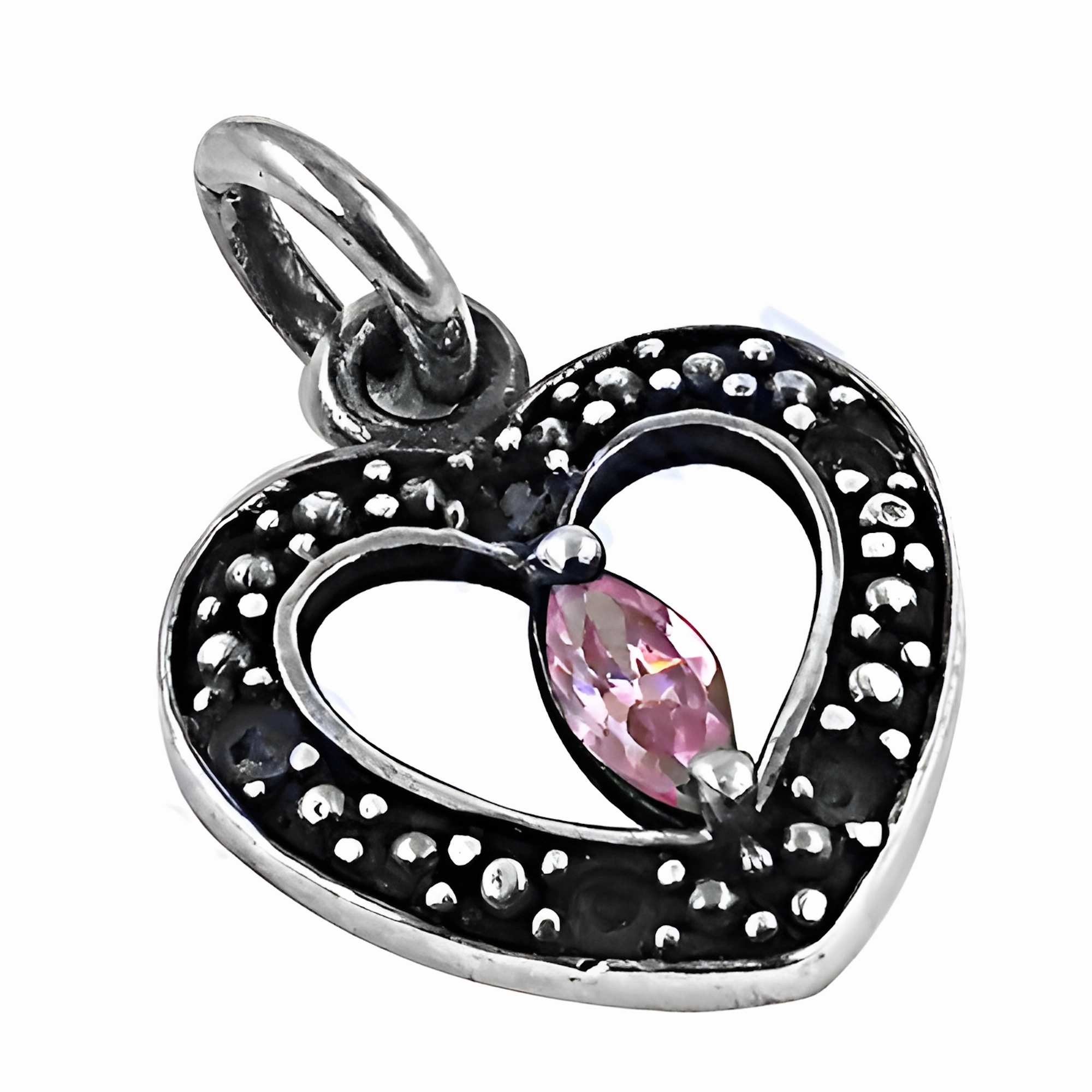 Stunning Silver Heart Pendant with Pink Cubic Zirconia - Lovely Designer Jewelry Graceful Feature