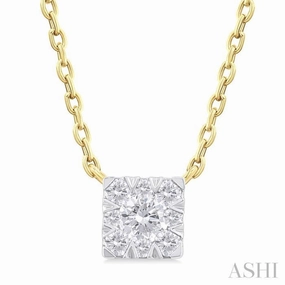 Special Style 1/10 Ctw Lovebright Petite Square Shape Round Cut Diamond Fashion Pendant With Chain in 10K Yellow Gold