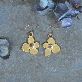 Glam Glow Hydrangea Earrings - Brass, Blue Sapphire   Gold fill