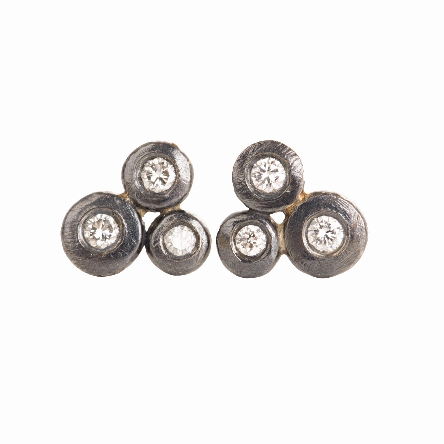 Unique Design In Bloom Diamond Studs - 18k Gold, Oxidized Silver   Reclaimed Diamonds