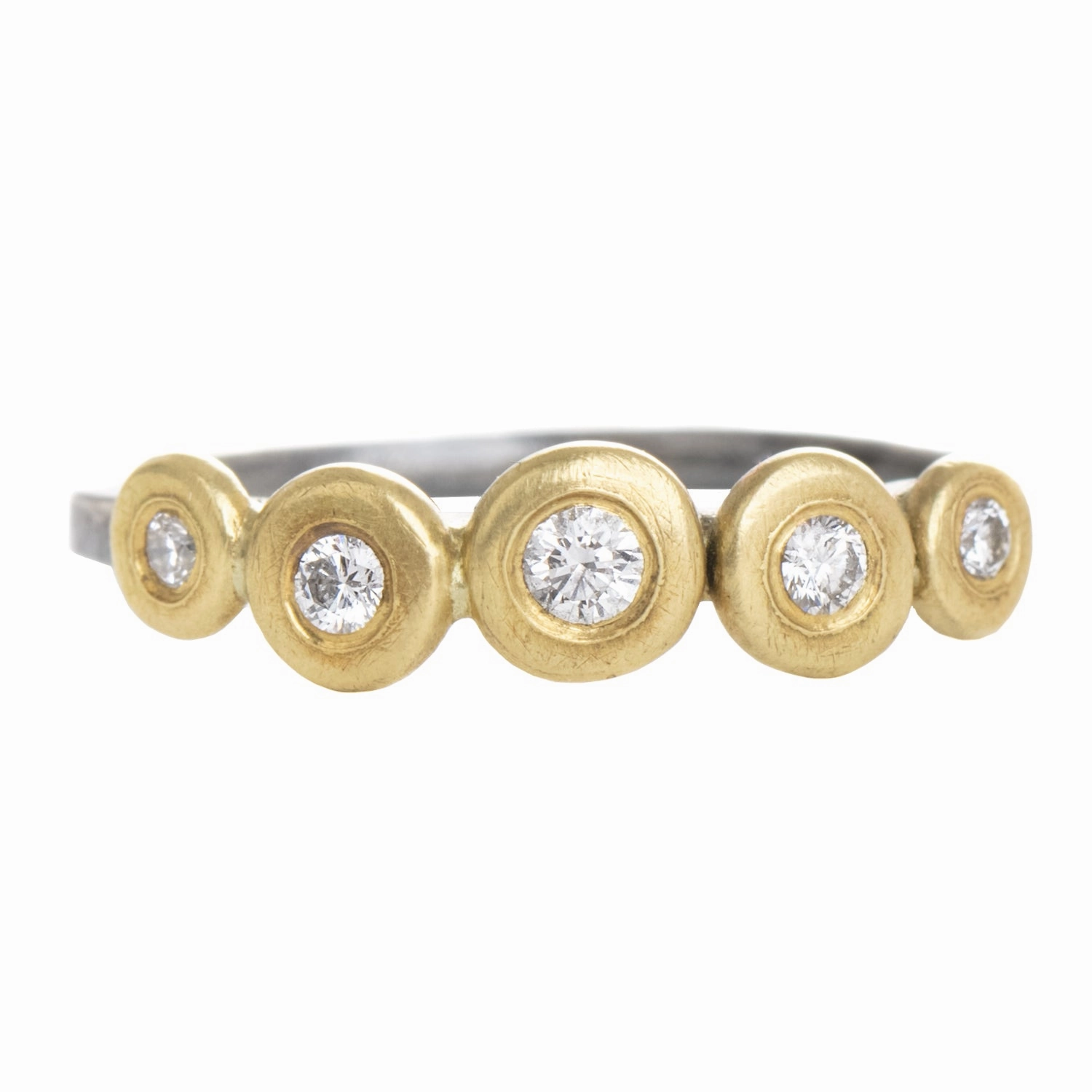 Precious Gem Soft Contrast In Bloom Stacking Ring - 18k Blooms - 18k Gold, Oxidized Silver   Reclaimed Diamonds