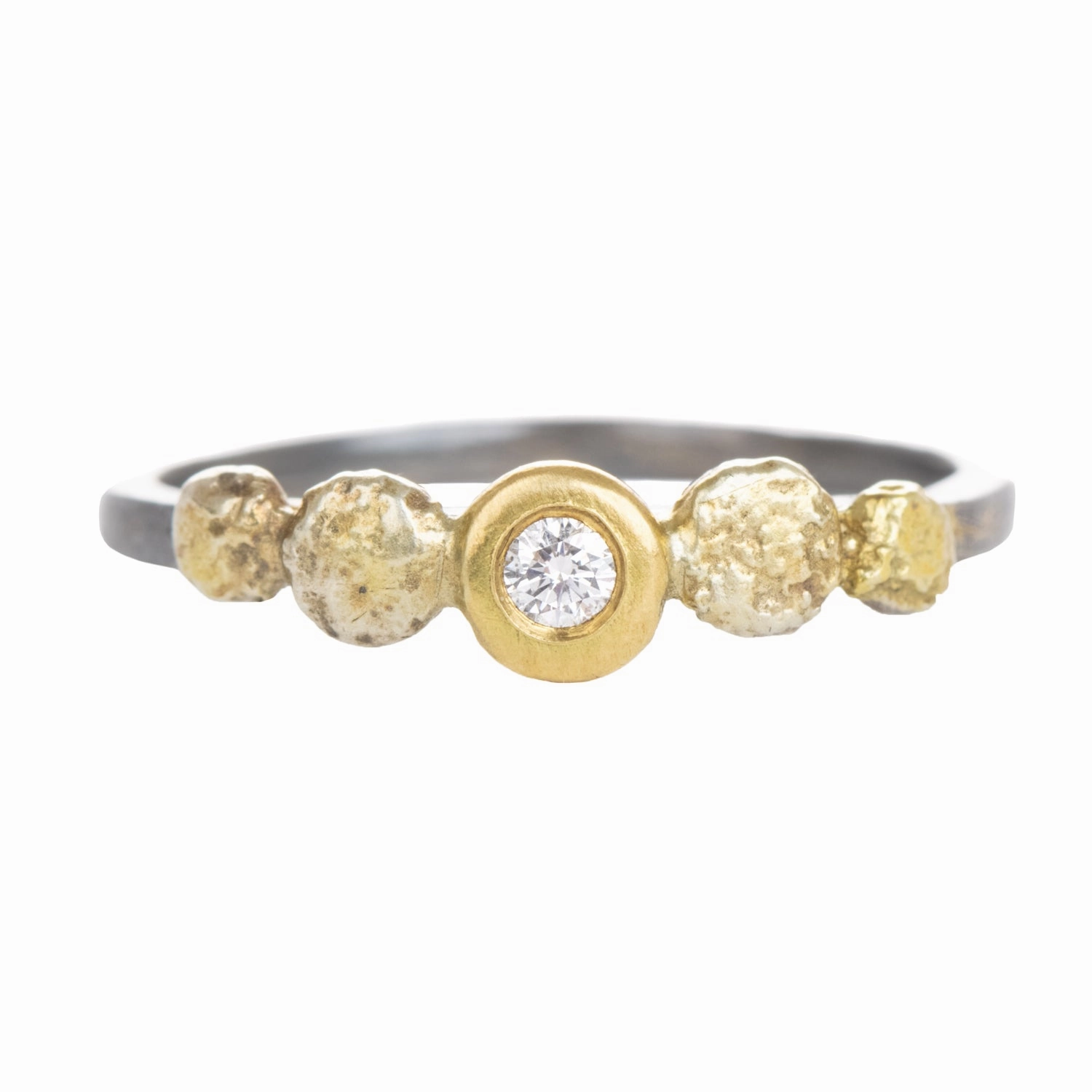 Sophisticated Shine In Bloom Stacking Ring - Dusted Blooms - 22k Gold Dust, 18k Gold, Oxidized Silver   Reclaimed Diamonds