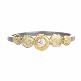 Sophisticated Shine In Bloom Stacking Ring - Dusted Blooms - 22k Gold Dust, 18k Gold, Oxidized Silver   Reclaimed Diamonds