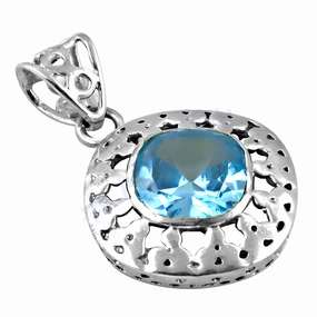 Personal Adornment Stylish Gift Indian Design Silver Blue CZ Gemstone Pendant - Elegant Jewelry for Every Occasion