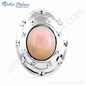 Indian Touch Cubic Zirconia Pink Opalite Gemstone Silver Pendant - Buy Now Spring Celebration Item Lovely Ornament