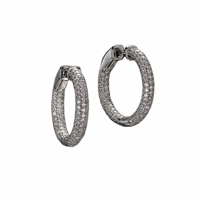 Sophisticated Look Attractive Style 14kw Diamond Medium Hoop Earrings