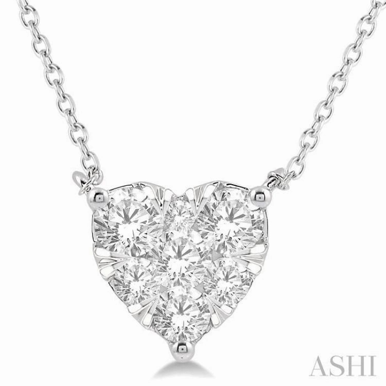 Elegant Choice Individual Accessory 3/4 Ctw Lovebright Diamond Heart Pendant With Chain in 14K White Gold