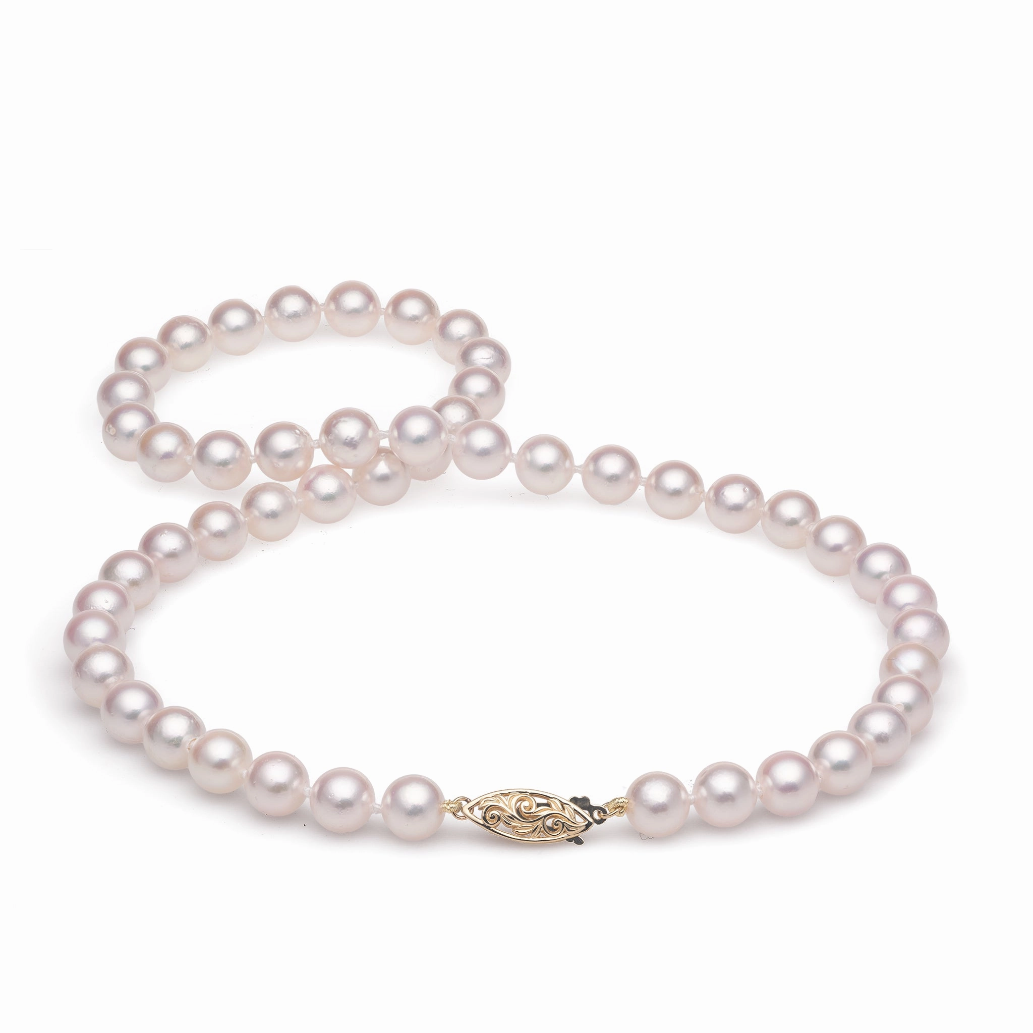Magnificent Design 18-19" Akoya White Pearl Strand with Gold Clasp - 8-8.5mm