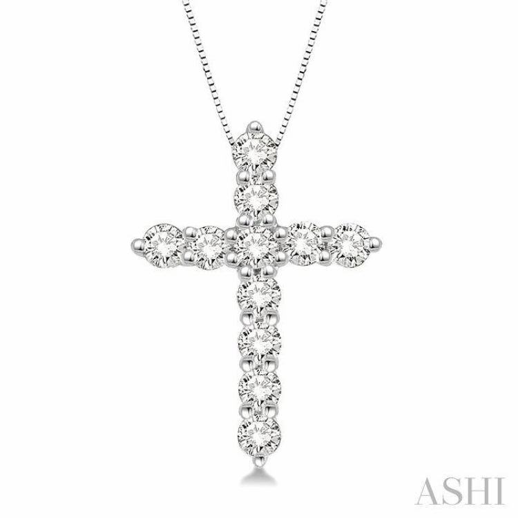 1/4 Ctw Round Cut Diamond Cross Pendant in 14K White Gold with Chain Travel Essential Fine Adornment