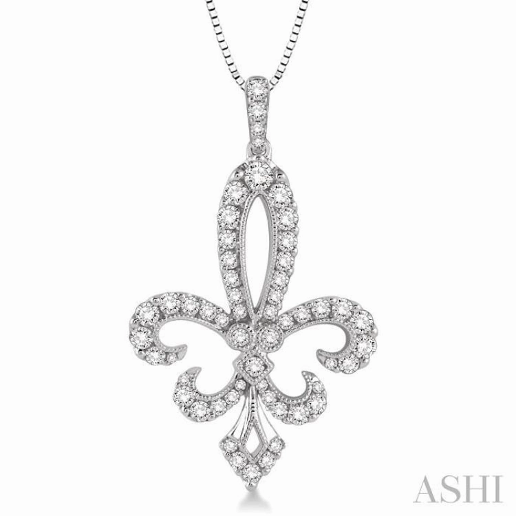 work event 3/4 Ctw Round Cut Diamond Fleur De Lis Pendant in 14K White Gold with Chain