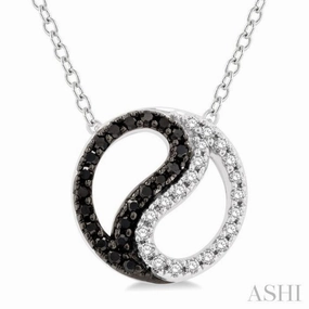 1/6 Ctw Tao Yin Yang Petite White & Black Round Cut Diamond Fashion Pendant With Chain in 10K White Gold Comfortable Present