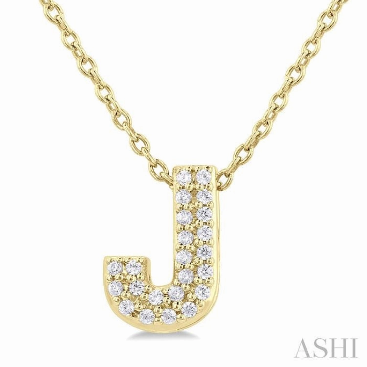 Artful Accent 1/10 Ctw Initial 'J' Round Cut Diamond Fashion Pendant With Chain in 10K Yellow Gold